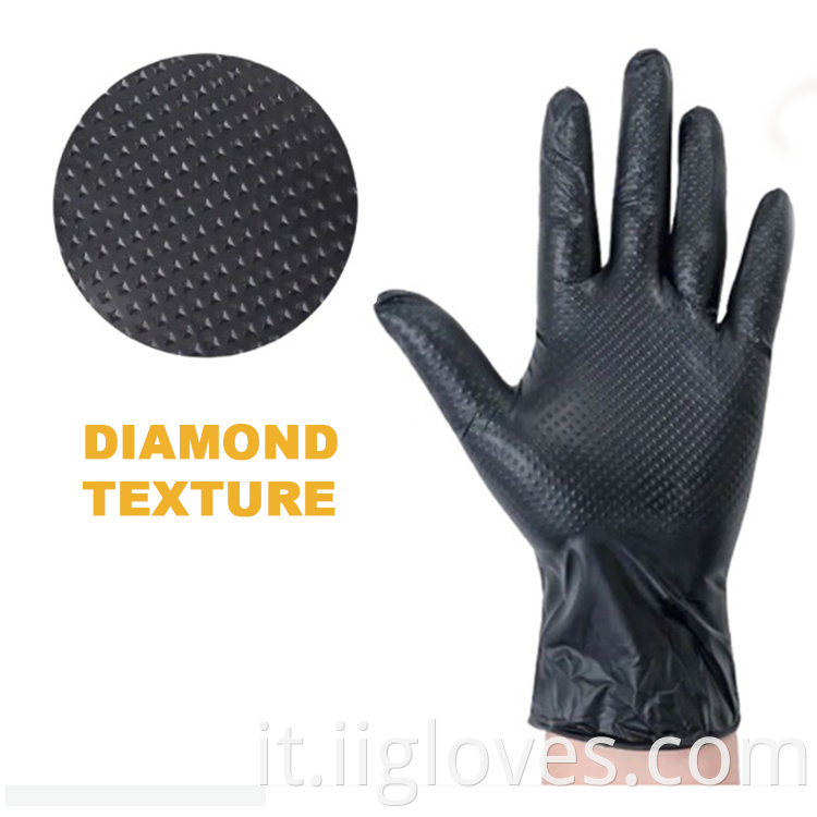Olio resistente di alta qualità con olio impermeabile 6mil arancione nero barbecue guanti di nitrile puro con marcatura diamante